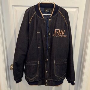 Vtg Y2K Rocawear Men's Long Denim Jacket with Quilted Lining